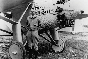 Charles Lindbergh pilots the Spirit of St. Louis