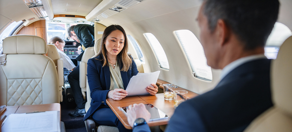 people working on business jet